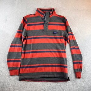 LL Bean Mens Small Regular Rugby Shirt Striped Mock Neck 1/4 Button Pullover Red